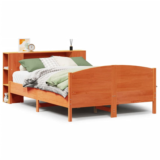 vidaXL Bookcase Bed without Mattress Wax Brown 135x190cm Solid Wood Pine