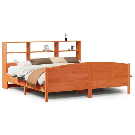 vidaXL Bookcase Bed without Mattress Wax Brown 200x200cm Solid Wood Pine