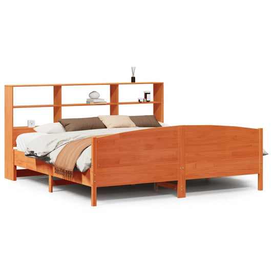 vidaXL Bookcase Bed without Mattress Wax Brown 180x200 cm Super King Solid Wood Pine