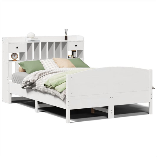 vidaXL Bookcase Bed without Mattress White 150x200 cm King Size Solid Wood Pine