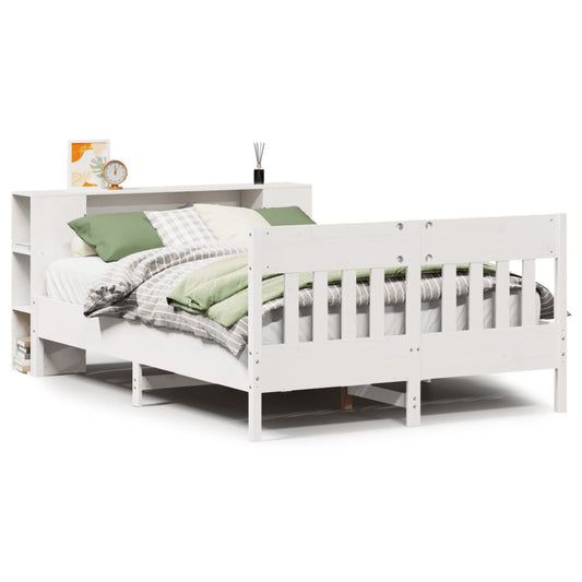 vidaXL Bookcase Bed without Mattress White 150x200 cm King Size Solid Wood Pine
