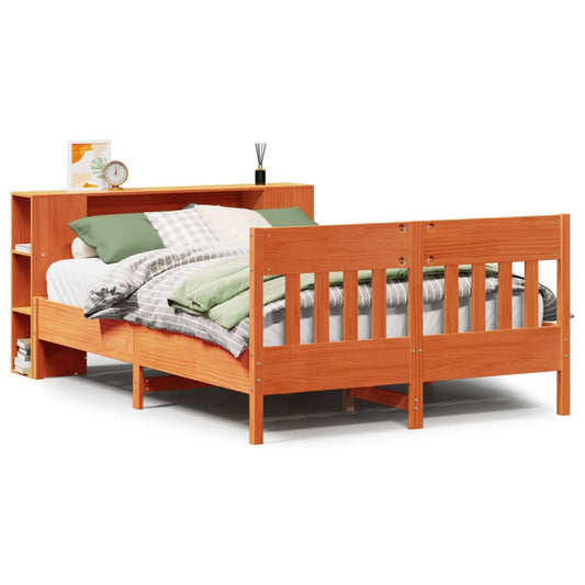 vidaXL Bookcase Bed without Mattress Wax Brown 135x190 cm Double Solid Wood Pine