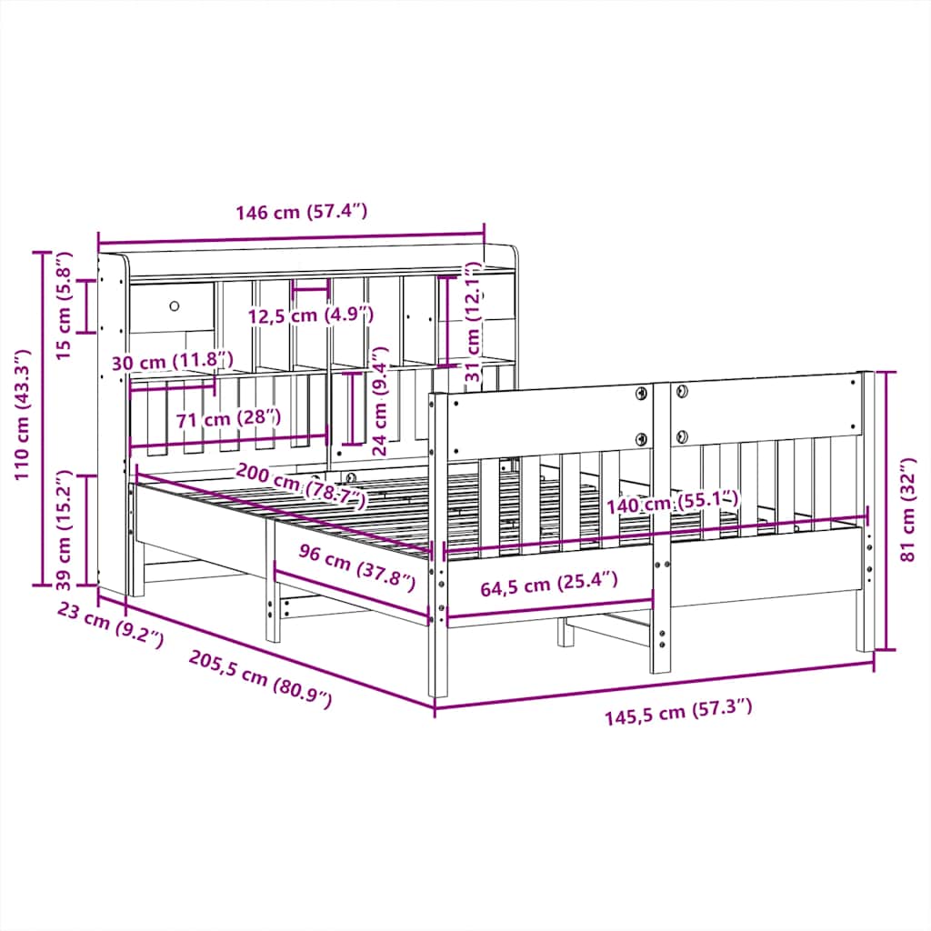 vidaXL Bed Frame without Mattress White 140x200 cm Solid Wood Pine