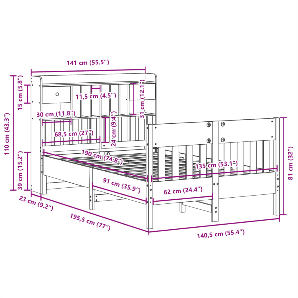 vidaXL Bed Frame without Mattress White 135x190 cm Solid Wood Pine