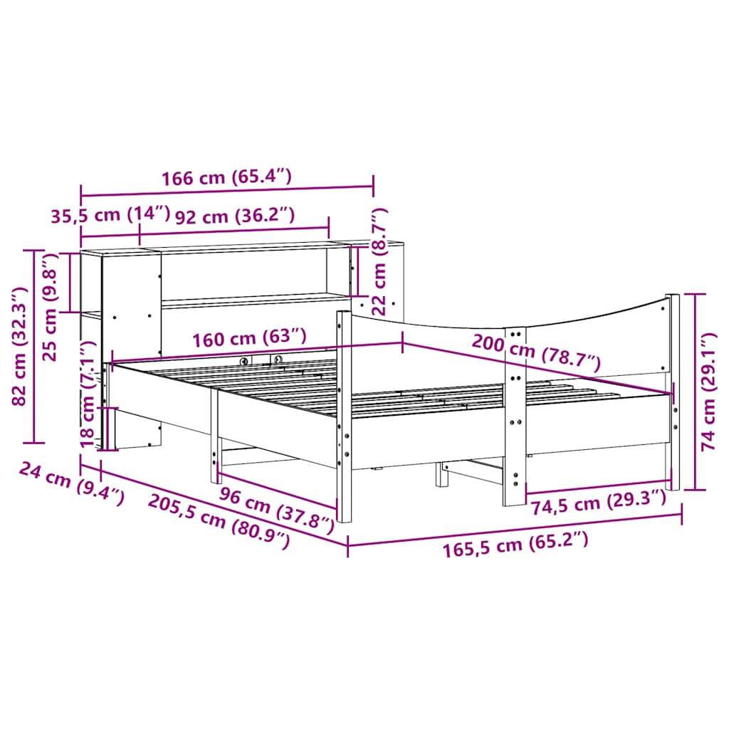 vidaXL Bed Frame without Mattress 160x200 cm Solid Wood Pine