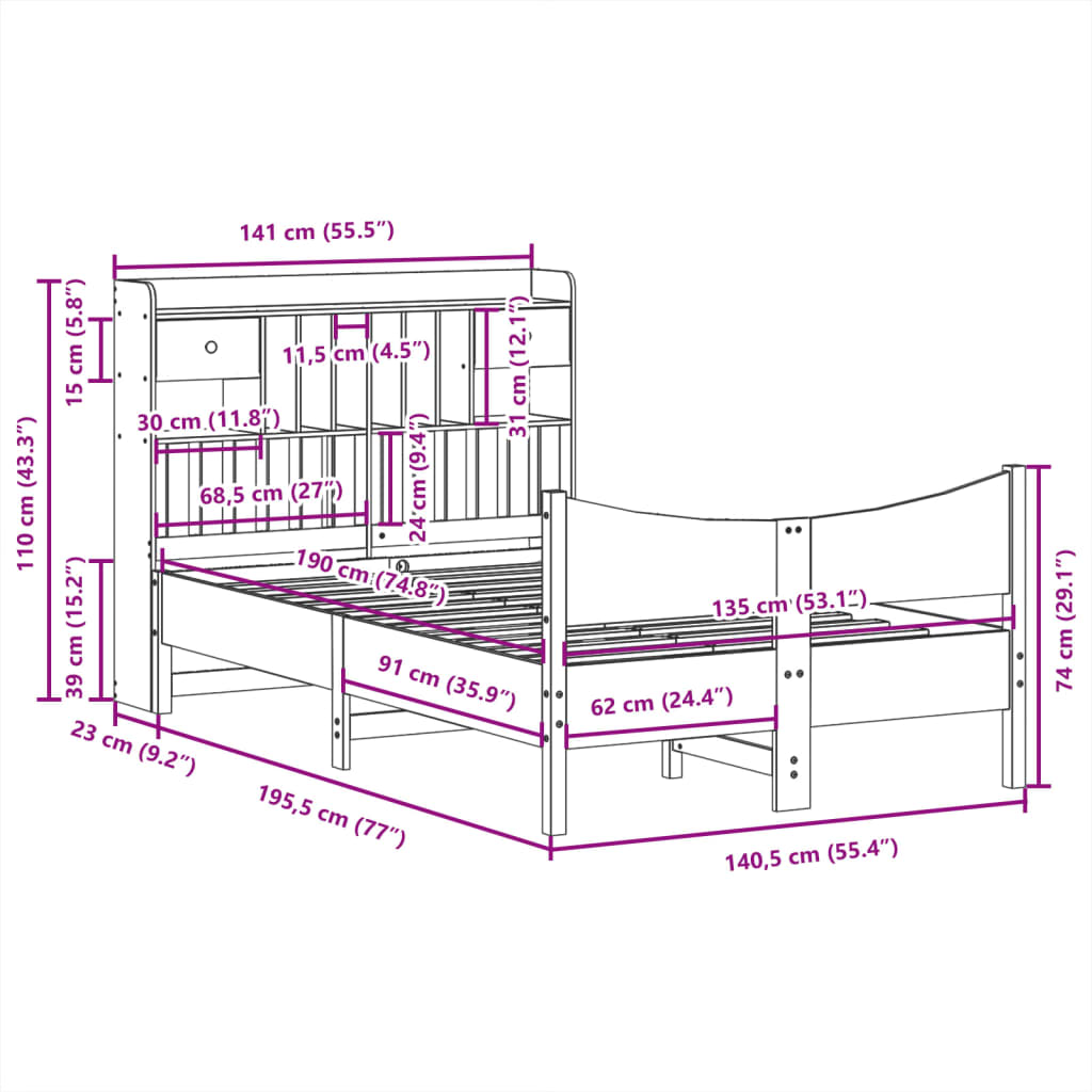 vidaXL Bed Frame without Mattress 135x190 cm Double Solid Wood Pine