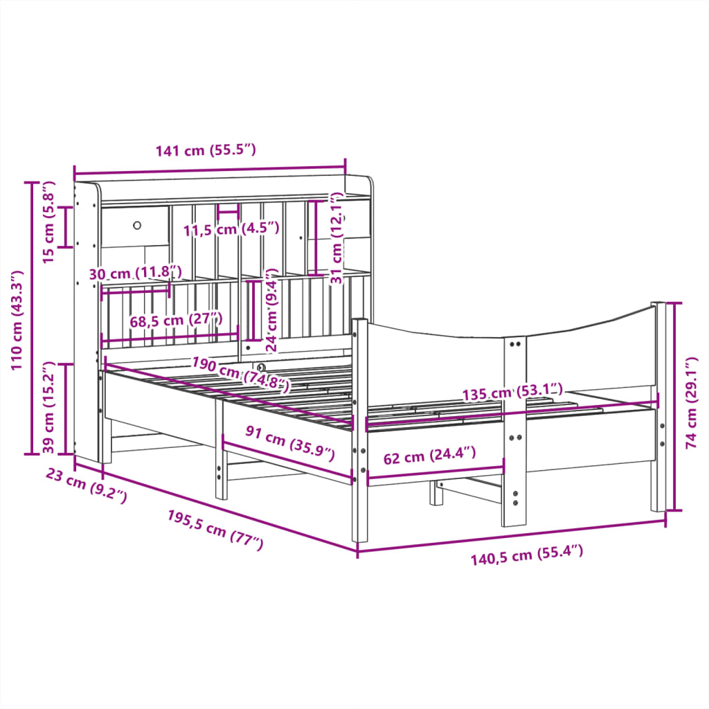 vidaXL Bed Frame without Mattress White 135x190 cm Double Solid Wood Pine