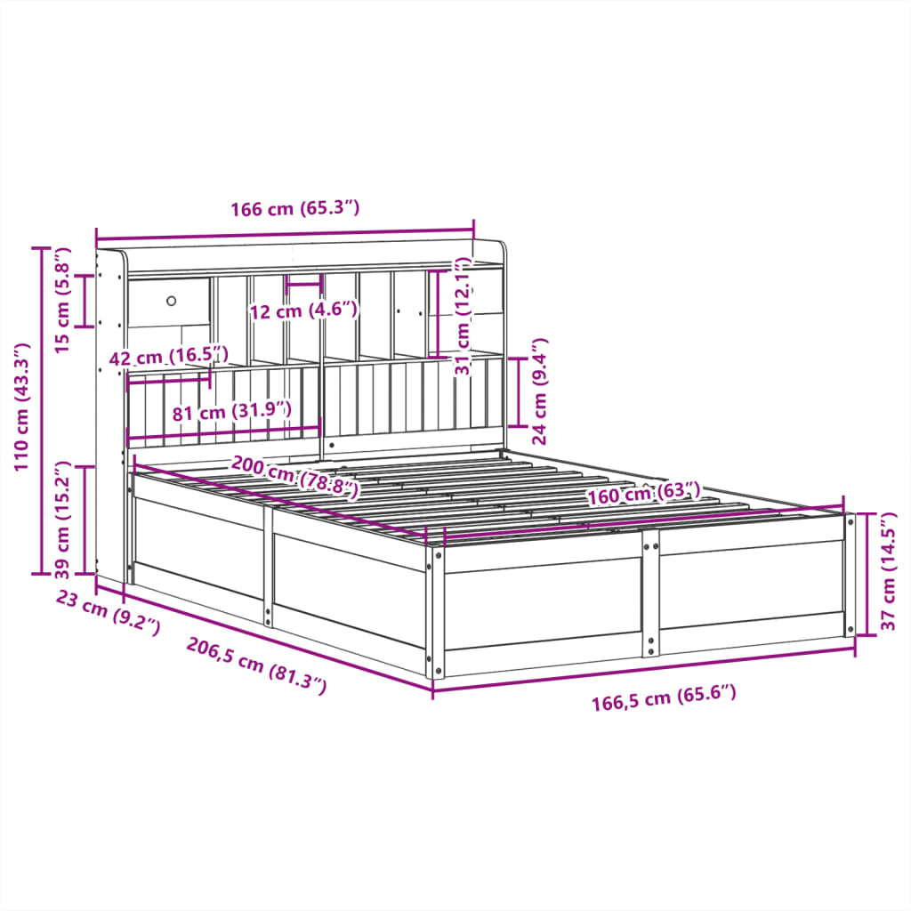 vidaXL Bed Frame without Mattress Wax Brown 160x200 cm Solid Wood Pine