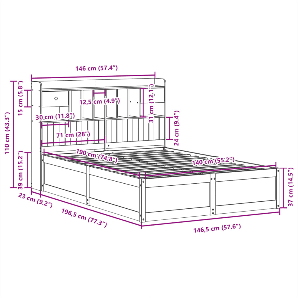 vidaXL Bed Frame without Mattress White 140x190 cm Solid Wood Pine