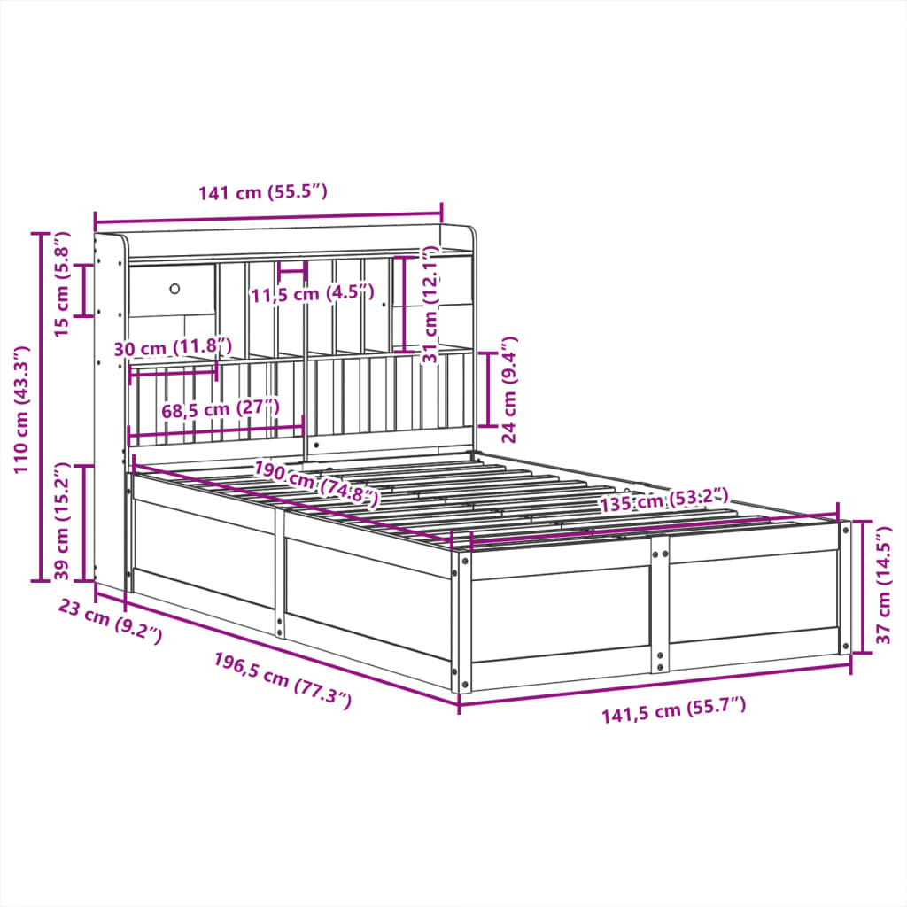 vidaXL Bed Frame without Mattress 135x190 cm Solid Wood Pine