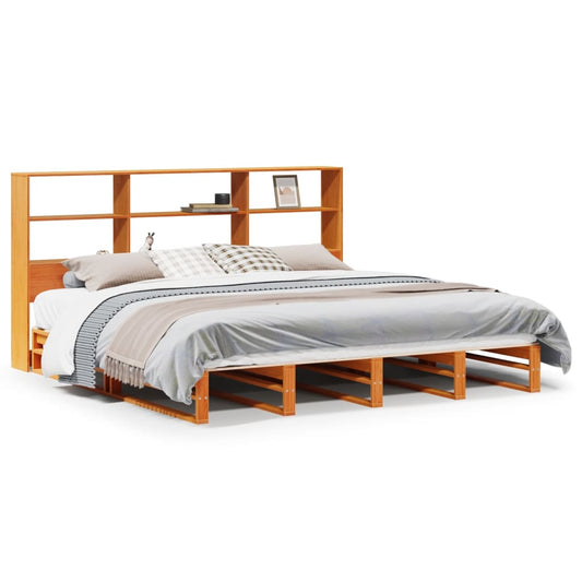 vidaXL Bookcase Bed without Mattress Wax Brown 180x200 cm Super King Solid Wood
