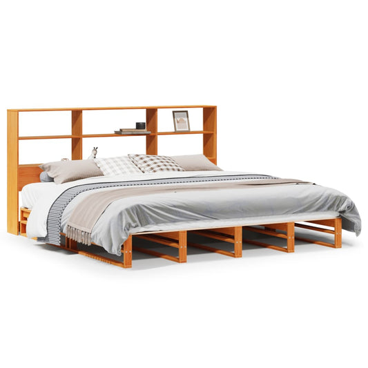 vidaXL Bookcase Bed without Mattress Wax Brown 200x200 cm Solid Wood