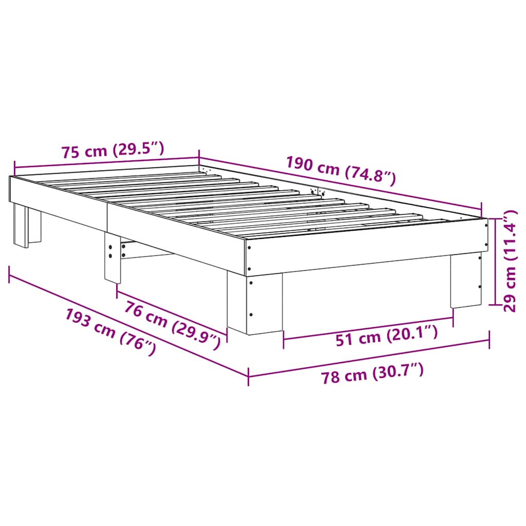 vidaXL Bed Frame without Mattress 75x190 cm Small Single Solid Wood Oak