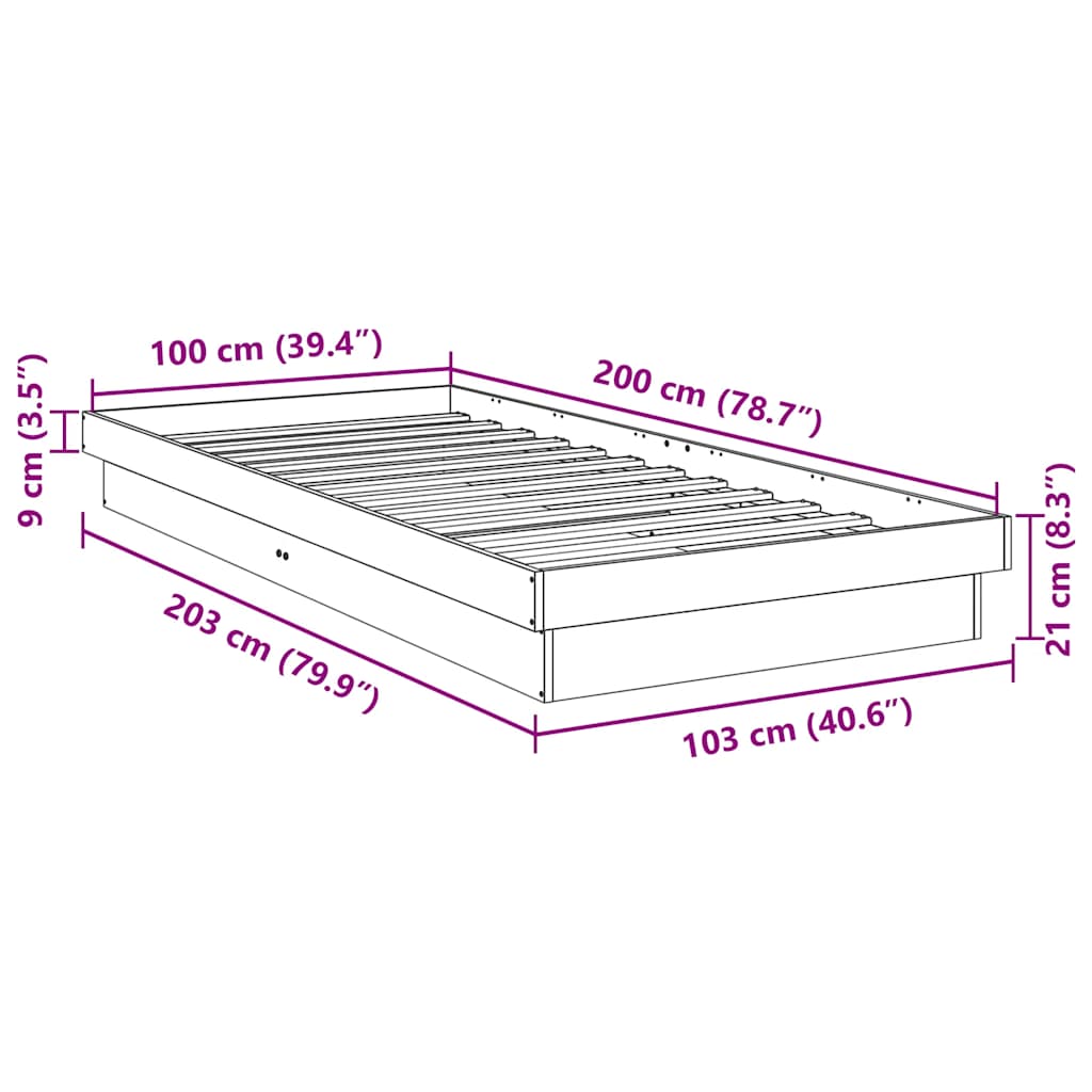 vidaXL Bed Frame Without Mattress 100x200 cm Solid Oak Wood