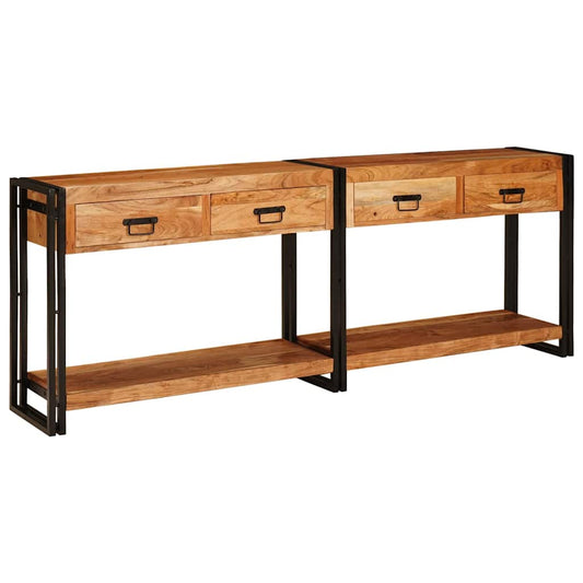 vidaXL Console Tables 2 pcs Brown 200 x 33 x 75 cm Solid Acacia Wood