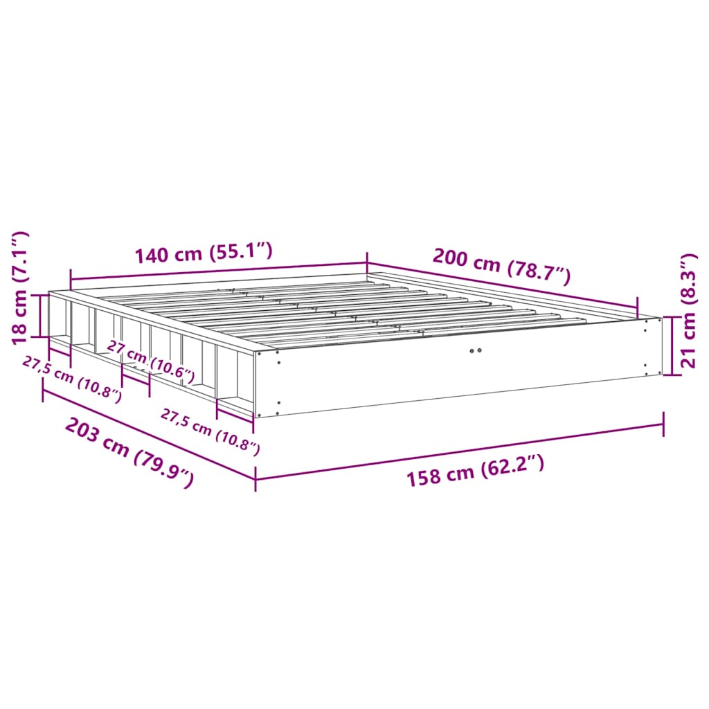 vidaXL Bed Frame | Oak | Solid Oak Wood, Plywood Slats | Double | Bed Frame