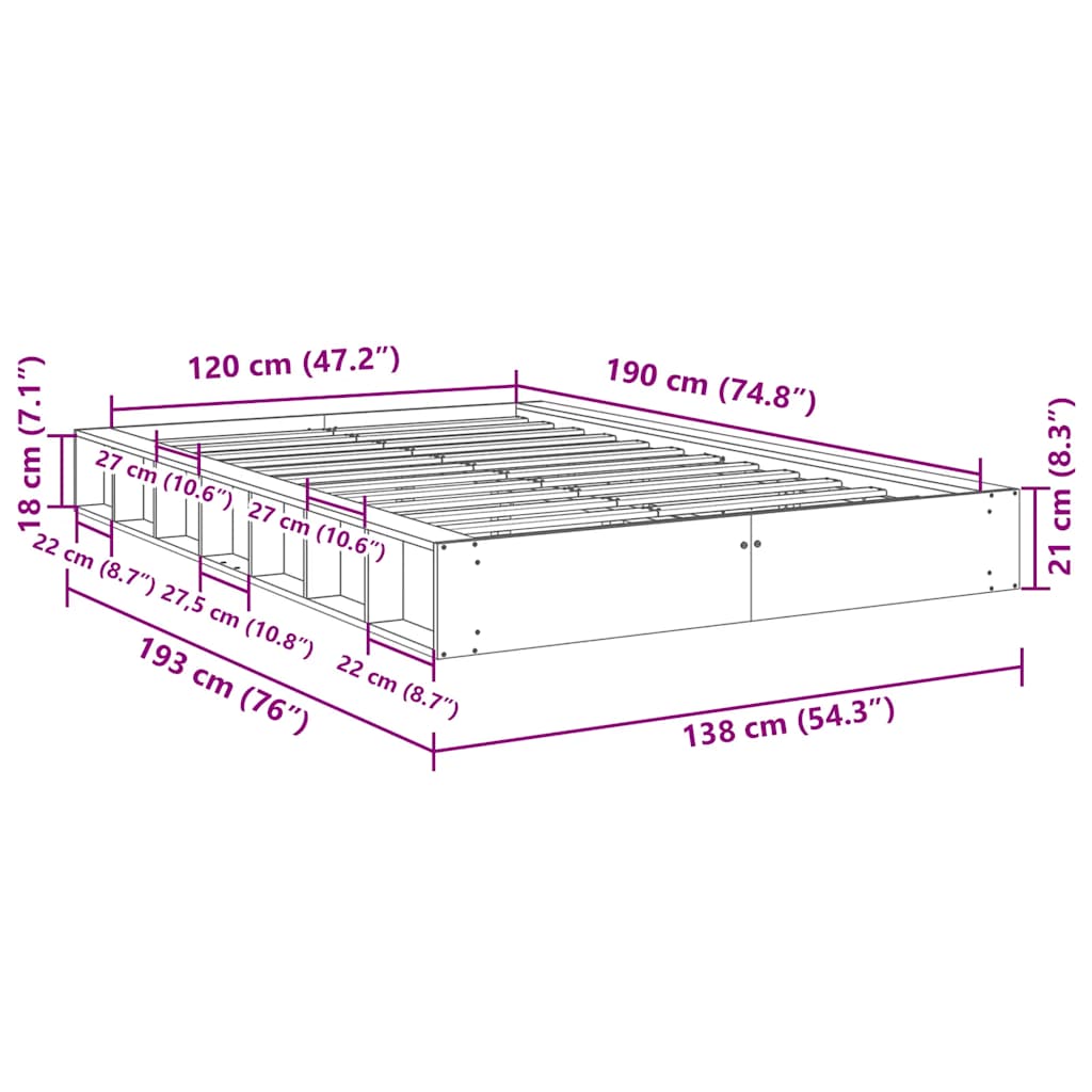 vidaXL Bed Frame without Mattress 120x190 cm Solid Wood Oak