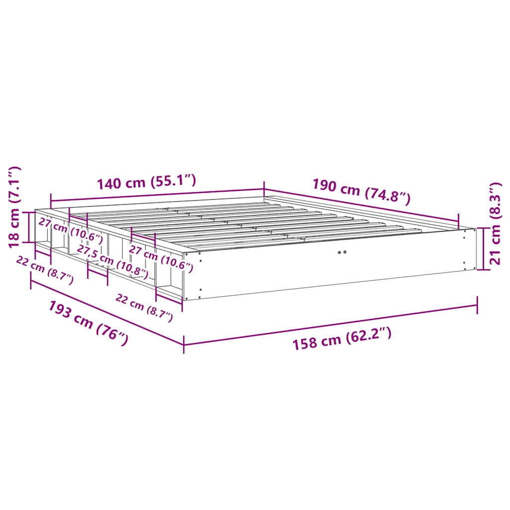 vidaXL Bed Frame without Mattress 140x190 cm Solid Wood Oak