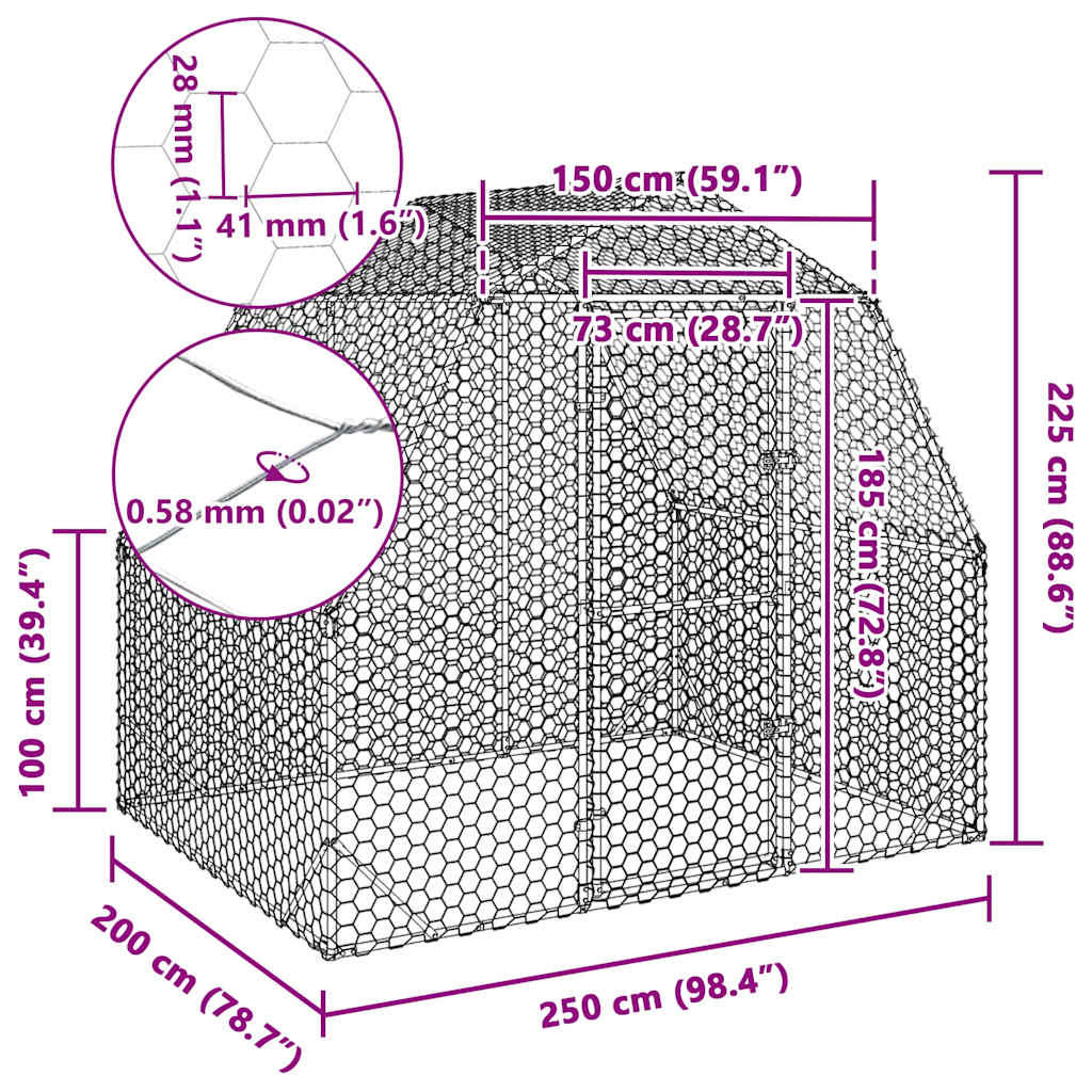 vidaXL Chicken Run 2.5x2x2.25 m Galvanised Steel