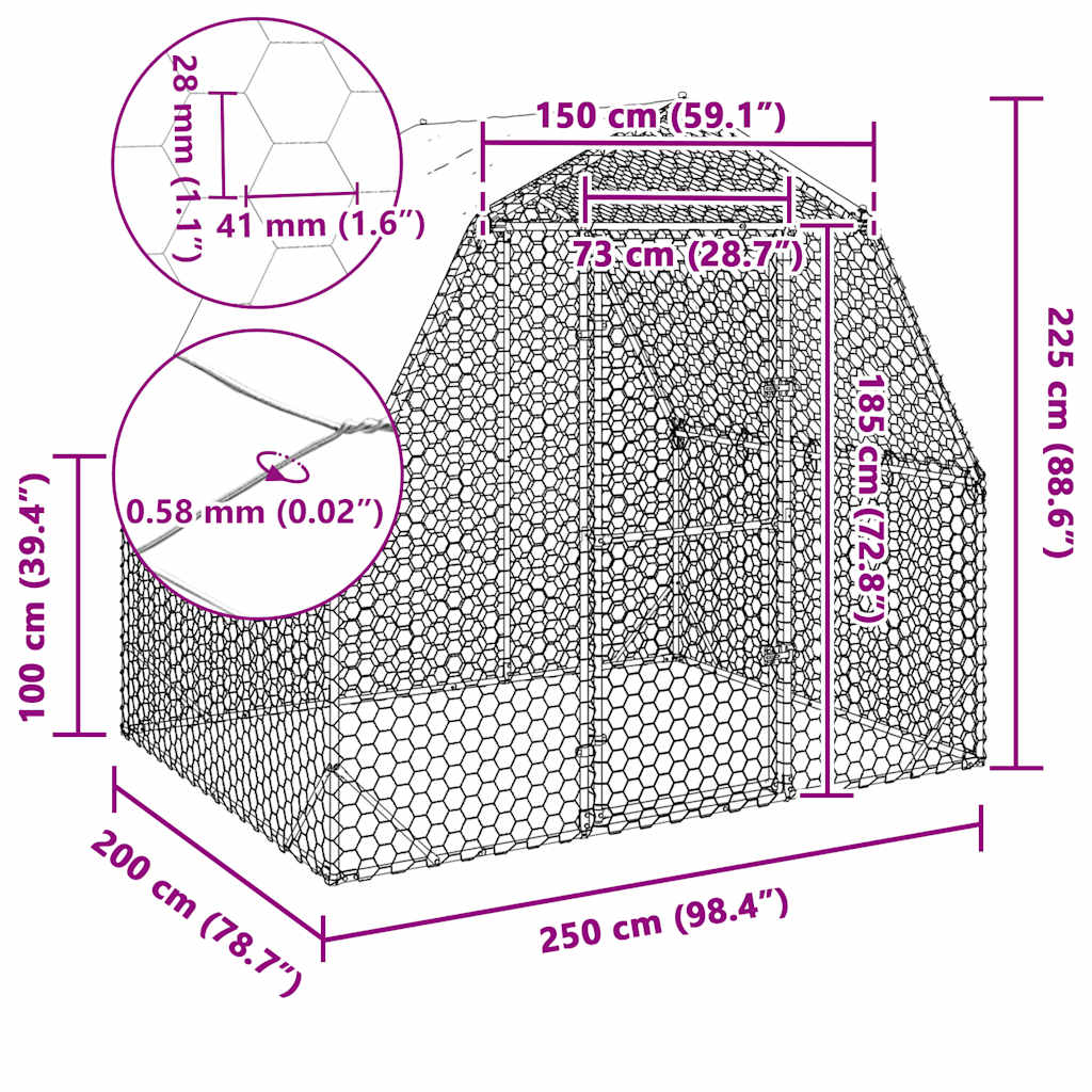 vidaXL Chicken Run with Roof 2.5x2x2.25 m Galvanised Steel