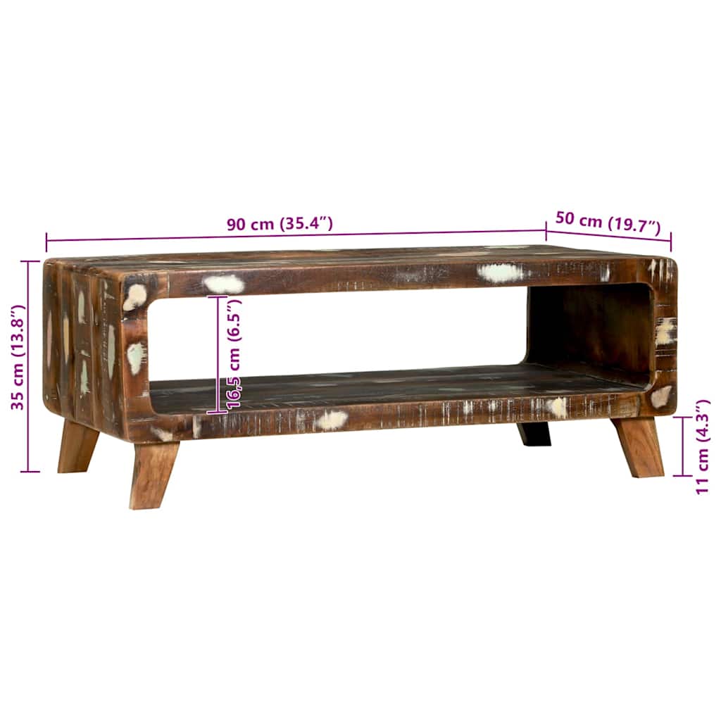 vidaXL Coffee Table Multicolour 90 x 50 x 35 cm Solid Reclaim Wood