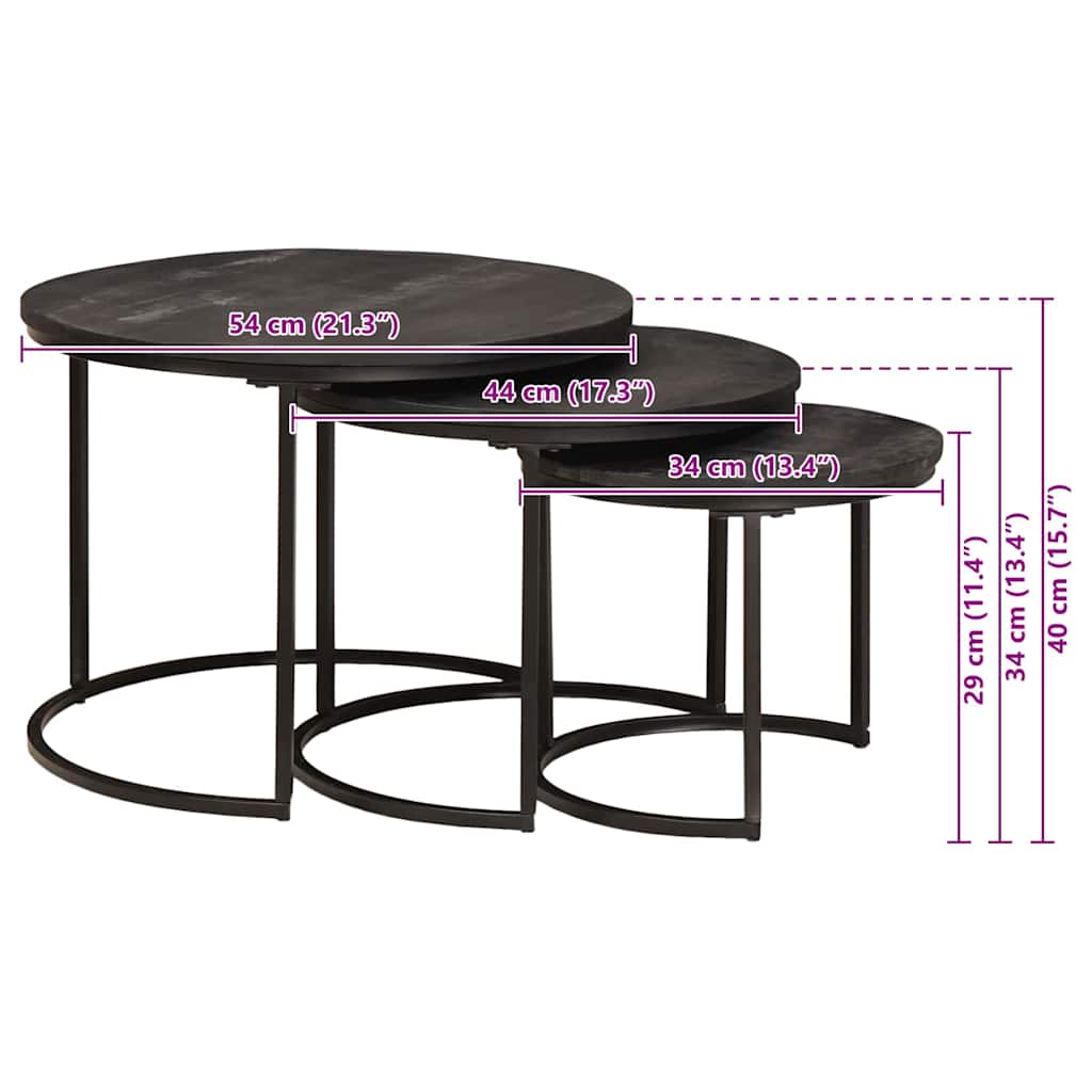 vidaXL Nesting Coffee Tables 3 pcs Black 54 x 54 x 40 cm