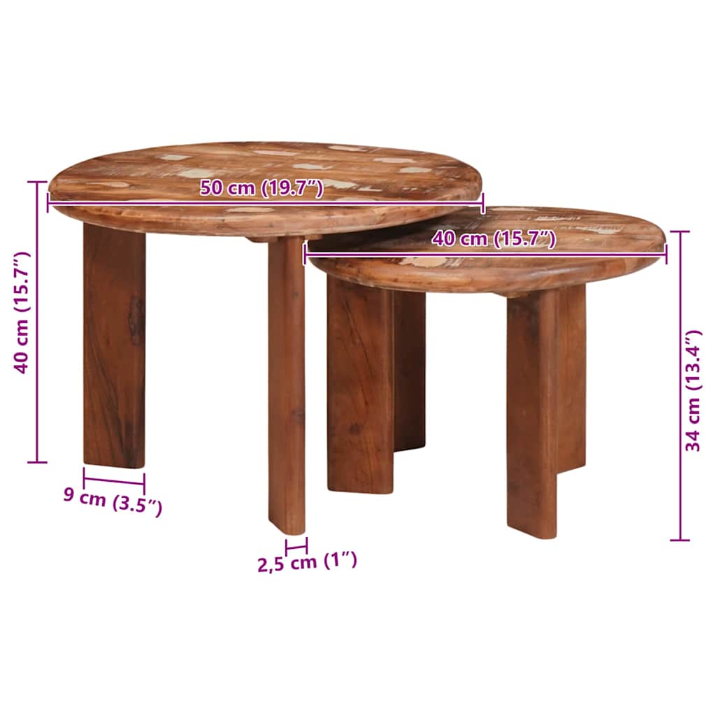 vidaXL Nesting Coffee Tables 2 pcs Multicolour Solid Reclaimed Wood