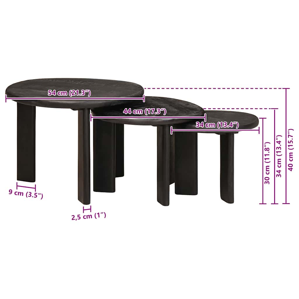 vidaXL Nesting Coffee Tables 3 pcs White Solid Mango Wood