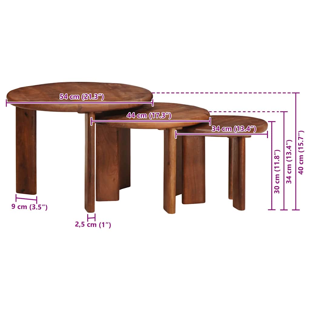 vidaXL Nesting Coffee Tables 3 pcs Honey Brown Solid Mango Wood