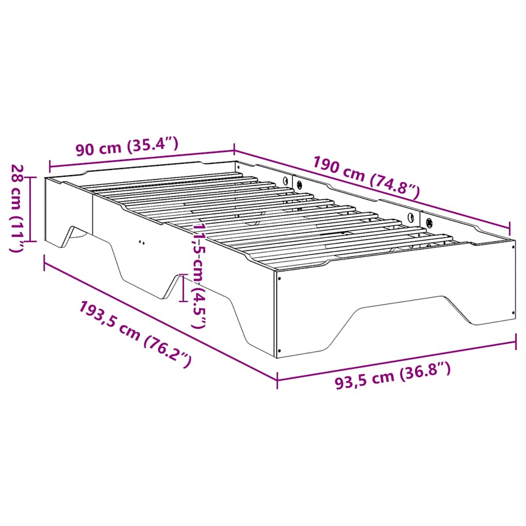 vidaXL Bed Frame | White | Solid pine wood, Plywood slats | Single | Stackable