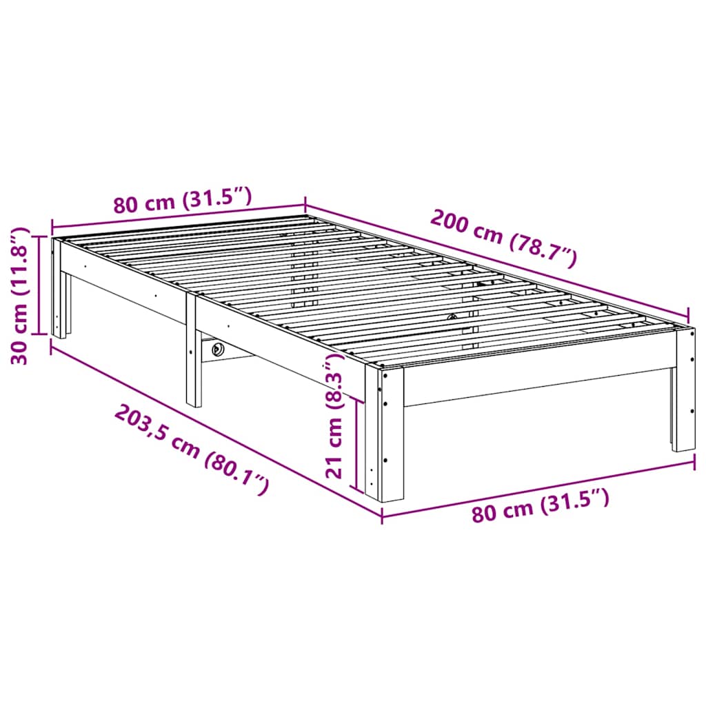 vidaXL Bed Frame without Mattress Wax Brown 80x200 cm Solid Wood Pine