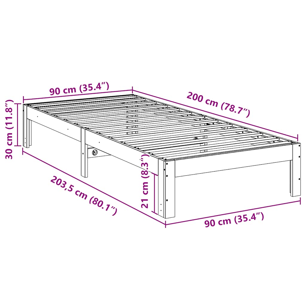 vidaXL Bed Frame without Mattress White 90x200 cm Solid Wood Pine