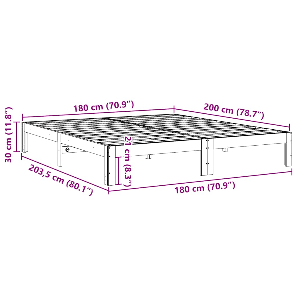 vidaXL Bed Frame without Mattress 180x200 cm Solid Wood Pine