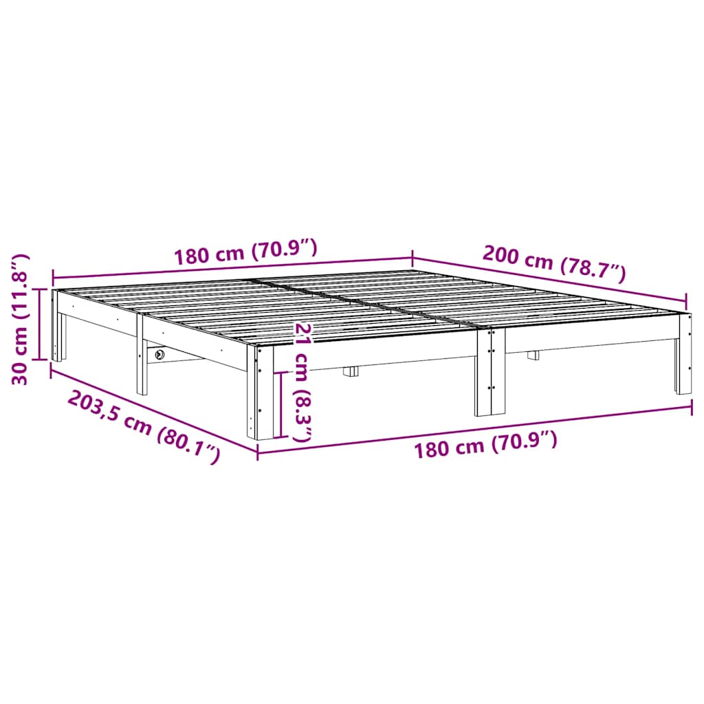 vidaXL Bed Frame without Mattress White 180x200 cm Super King Solid Wood Pine