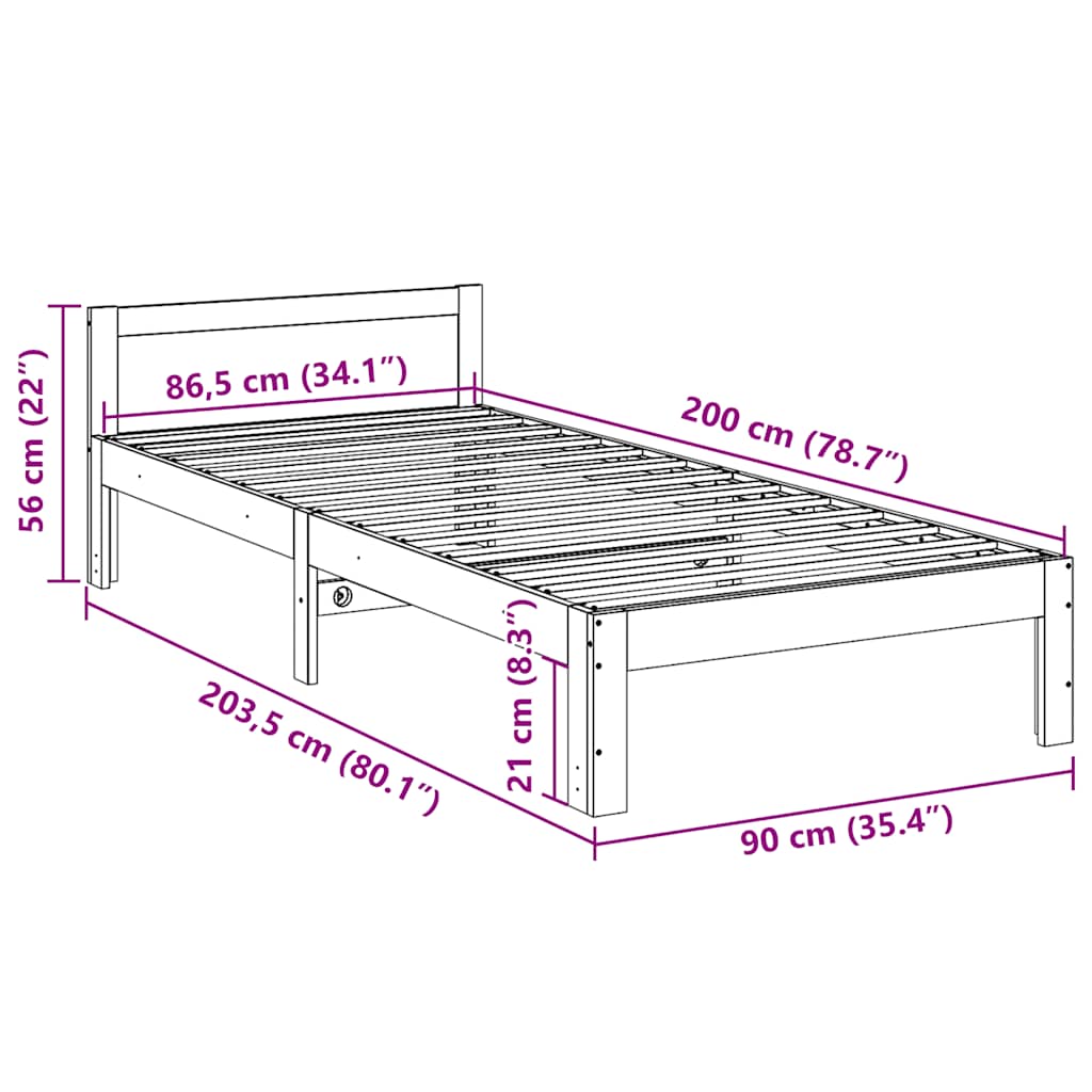 vidaXL Bed Frame without Mattress 90x200 cm Solid Wood Pine