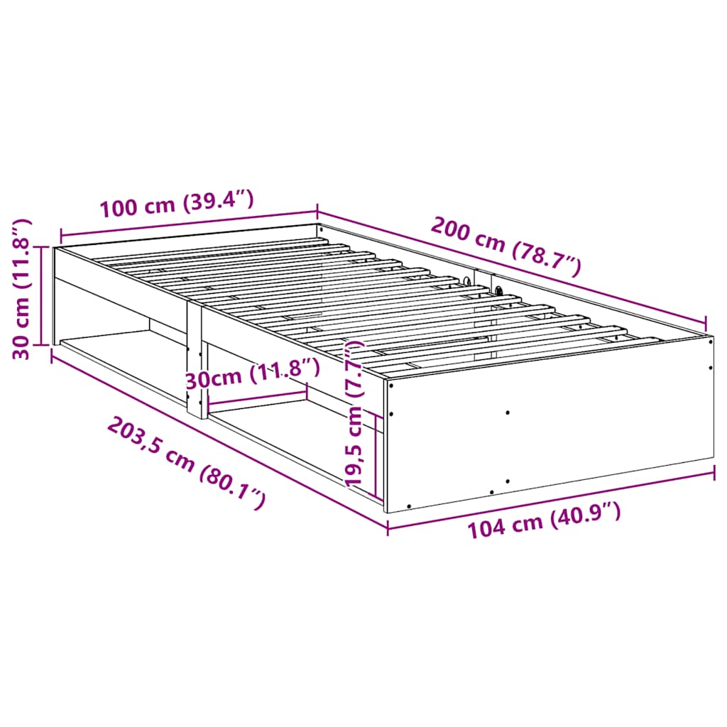 vidaXL Day Bed without Mattress Wax Brown 100x200 cm Solid Wood Pine