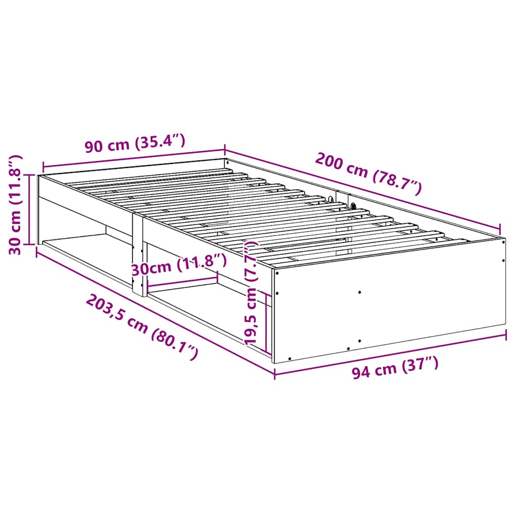 vidaXL Day Bed without Mattress White 90x200 cm Solid Wood Pine