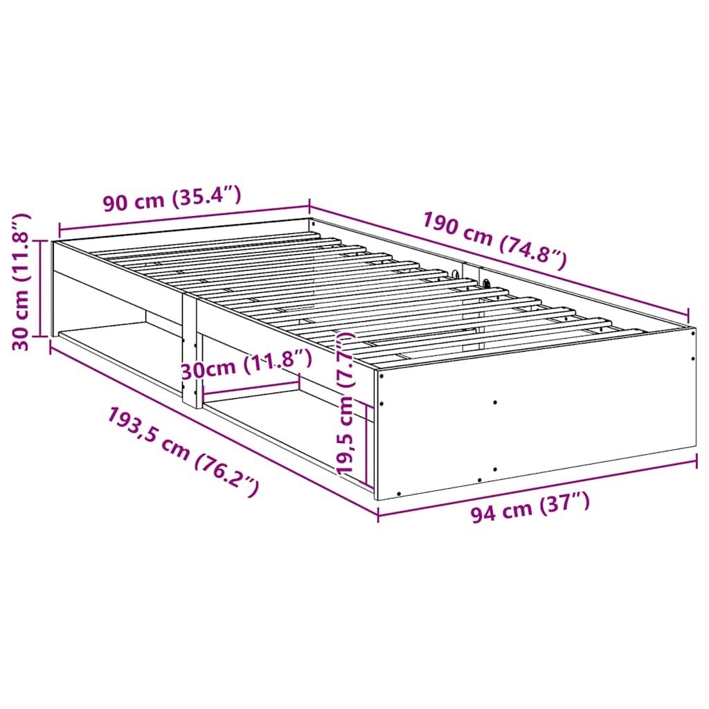 vidaXL Day Bed without Mattress White 90x190 cm Solid Wood Pine