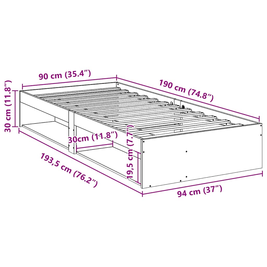 vidaXL Day Bed without Mattress Wax Brown 90x190 cm Solid Wood Pine