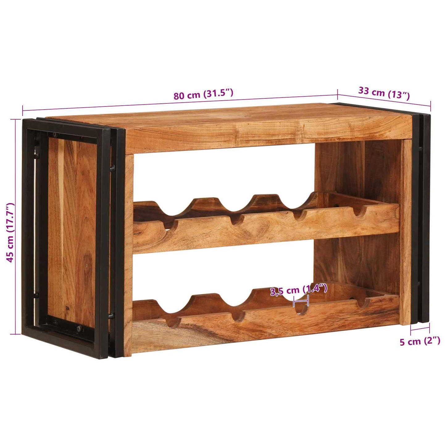 vidaXL Wine Rack Brown 80 x 45 x 33 cm Solid Acacia Wood