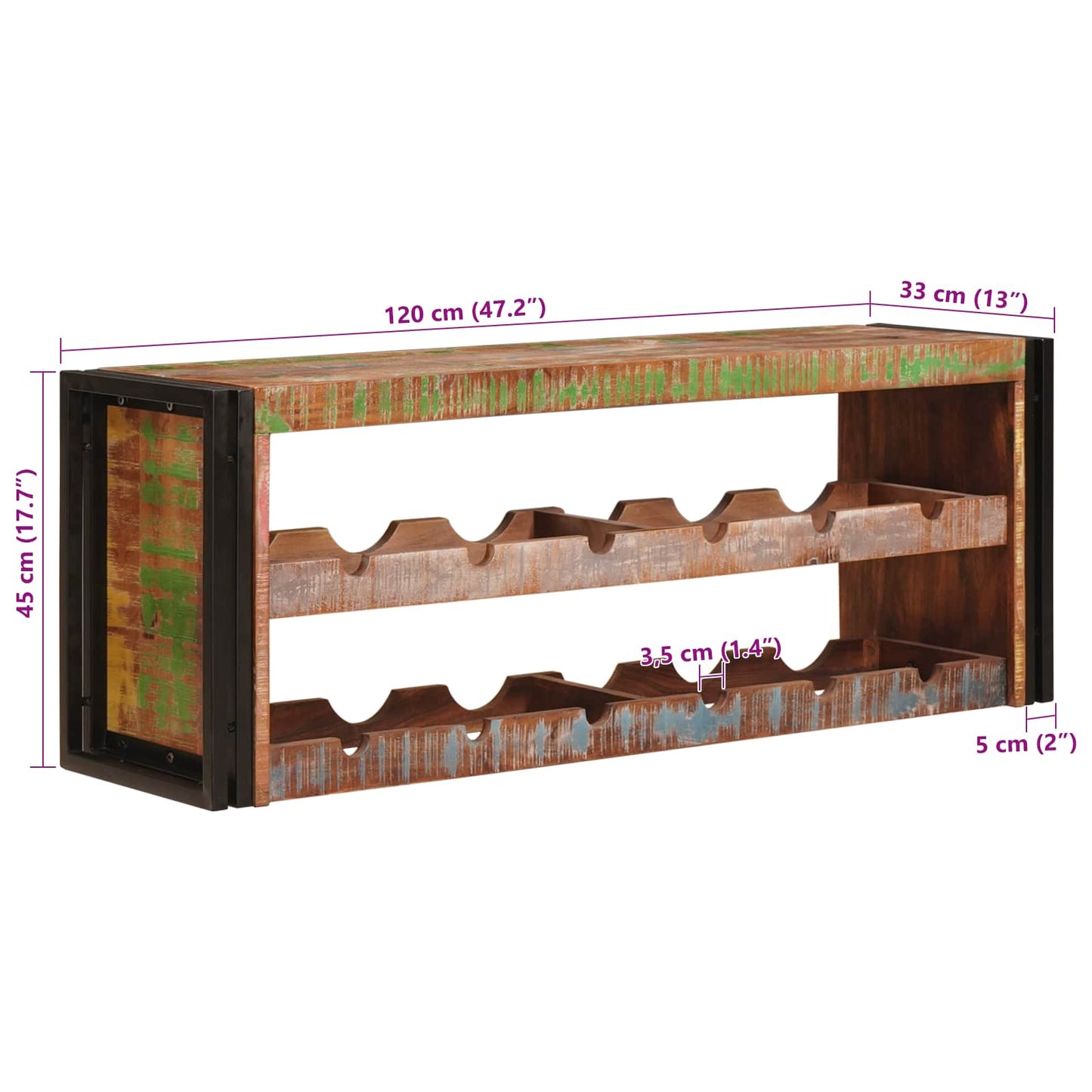 vidaXL Wine Rack Brown 120 x 45 x 33 cm Solid Reclaimed Wood