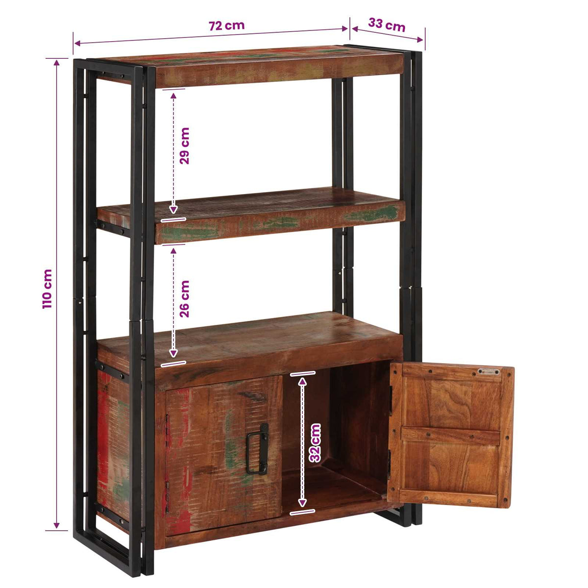 vidaXL Bookshelf with Doors Brown Solid Reclaimed Wood and Metal