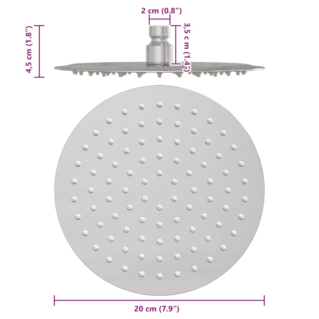 vidaXL Rain Shower Head Stainless Steel 304 20 cm Round