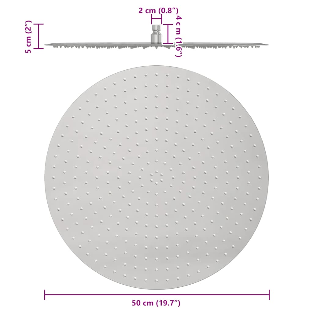 vidaXL Rain Shower Head Stainless Steel 304 50 cm Round