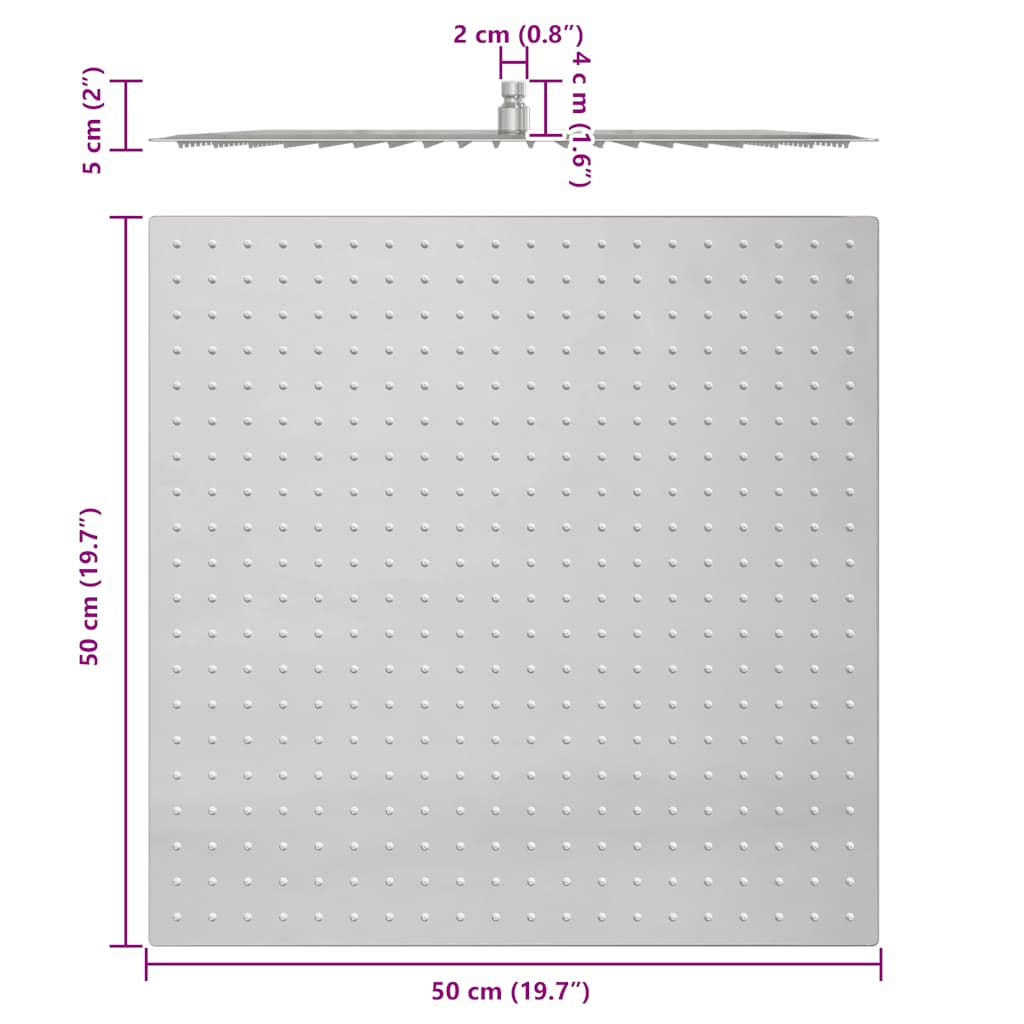 vidaXL Rain Shower Head Stainless Steel 304 50x50 cm Square