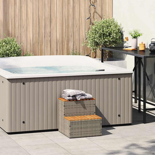 vidaXL Hot Tub Step Grey 50x50x50,5 cm Poly Rattan and Solid Acacia