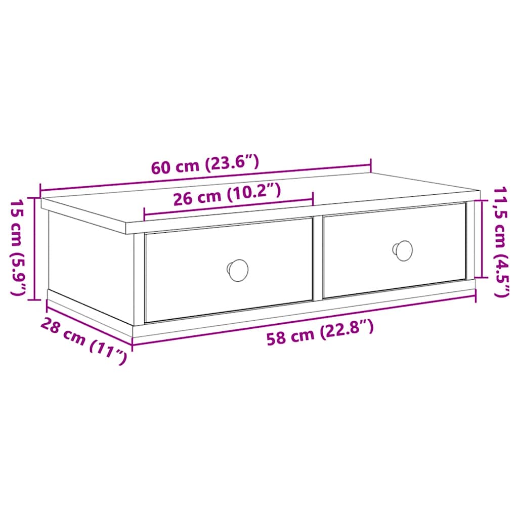 vidaXL Wall Shelf with Drawers White 60x28x15 cm Engineered Wood