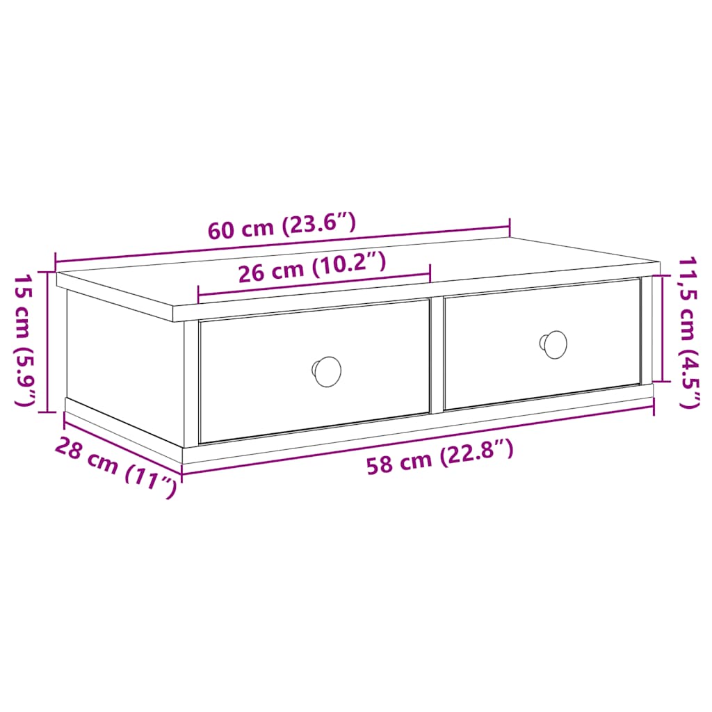 vidaXL Wall Shelf with Drawers Black 60x28x15 cm Engineered Wood