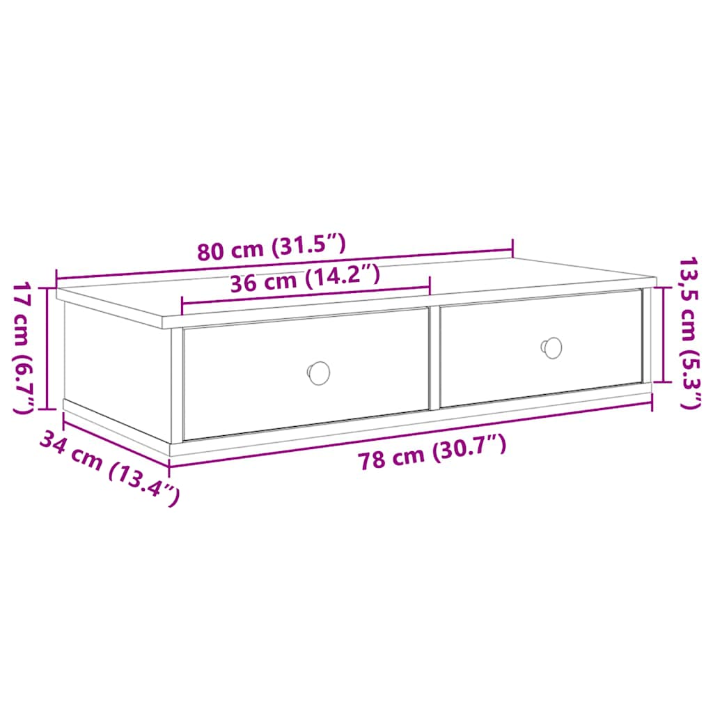 vidaXL Wall Shelf with Drawers Black 80x34x17 cm Engineered Wood