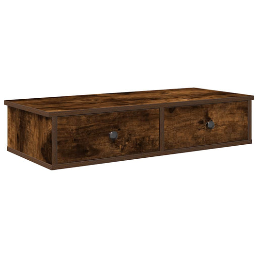 vidaXL Wall Shelf with Drawers Smoked Oak 80x34x17 cm Engineered Wood